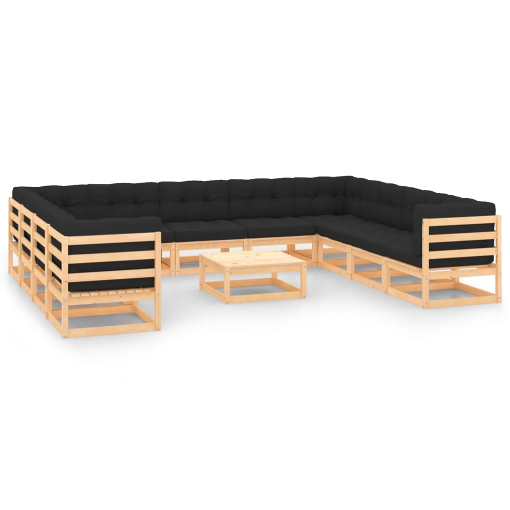 12-tlg. Garten-Lounge-Set mit Kissen Kiefer Massivholz